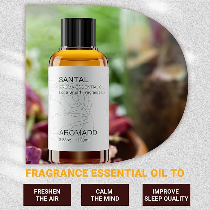 Hotel Scents Diffuser Oil Santal, Luxury Essential Oils for Waterless Diffuser, Aromatherapy Hotel Diffuser Oil for Home & Office, Long-Lasting - 3.38 fl oz (100 mL)