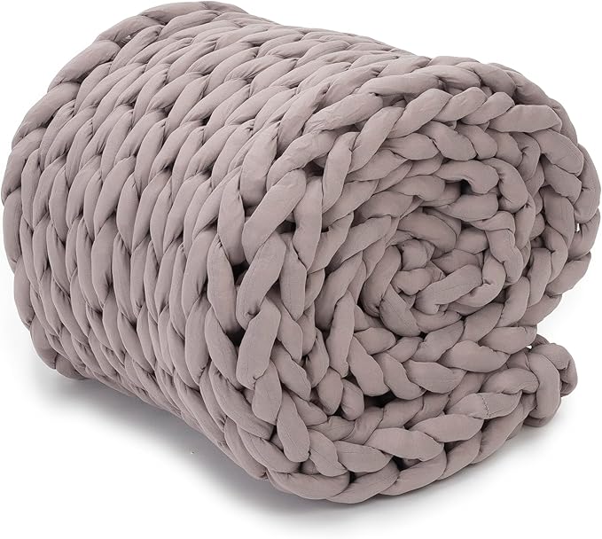 Nuzzie Chunky Knit Blanket - Breathable, Cooling, Hand Made Knit Throw Blanket for Sleep - Machine Washable, Stylish Decor Design (Dusty Rose, Full |16lbs | 48" x72)