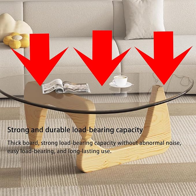 EASYSOUL Modern Glass Coffee Table, 32.68W x 22.44L x 15.75H in, Abstract Round Tea Tables for Living Room Home Office Industrial Cocktail Tables (Log-Clear Glass, 44.88")