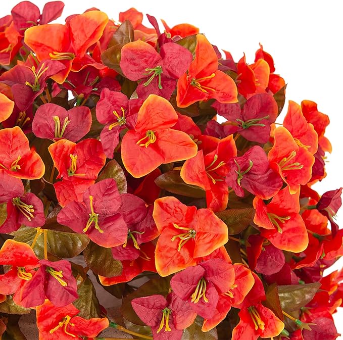 2 pcs Artificial Faux Bougainvillea Fall Flowers Plants for Outdoor Outside Decoration, Fake Silk UV Resistant Long Trailing Vines for Front Door Porch Planter Balcony Decor
