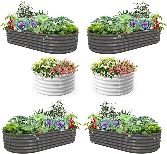 A ANLEOLIFE 6-Pack 4X4X1.5ft & 8X4X1.5ft Deep Root Galvanized Raised Garden Beds Outdoor for Planting Vegetables Flowers Herb