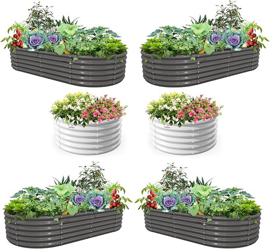 A ANLEOLIFE 6-Pack 4X4X1.5ft & 8X4X1.5ft Deep Root Galvanized Raised Garden Beds Outdoor for Planting Vegetables Flowers Herb