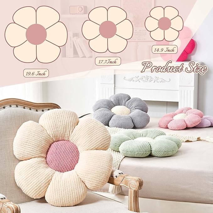 Soft White Pink 19.6" Flower Pillow for Home Decor, Cute Shaped Floor Pillow Aesthetic Plush Decorative Pillow for Bed Sofa Couch