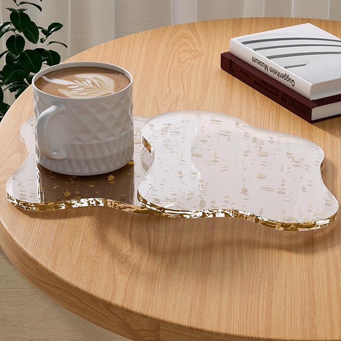 Acrylic 2Pcs/Set Coaster Decorative Plates,Gold Bar Drink Coaster, Clear Cloud Shape Coffee Cup Coaster, Perfect for Tabletop Protection and Accessories Display.(Gold)