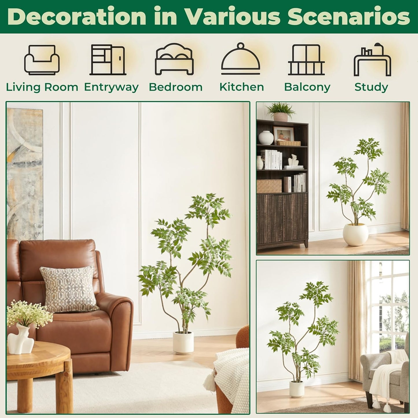 4FT Artificial Sumac Tree in White Pot, Real Touch Silk Faux Plant Indoor Outdoor - Lifelike Fake Tree for Home, Office, Living Room, Lobby, Patio Decor