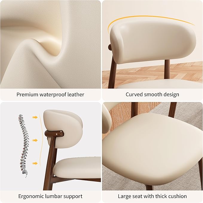 Kitchen Dining Chairs Set of 2 Modern Upholstered Leather Farmhouse Dining Room Chair with Metal Legs, Walnut Leg/Beige