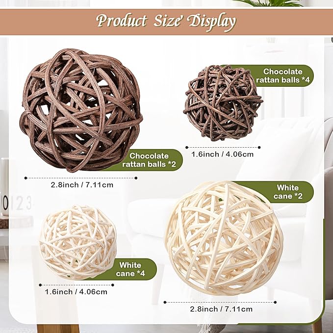 Jetec 18 Pcs Decorative Balls for Centerpiece Bowls Green Moss Balls Wicker Rattan Cord Decorative Bowl Fillers for Garden Vase Home Party Table Spring Easter Farmhouse Rustic Decor(Regular Size)