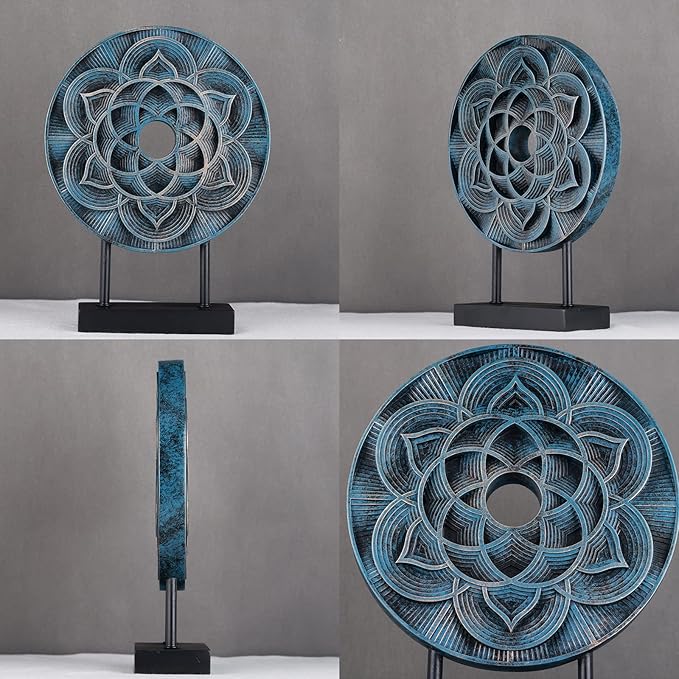 WUBIANJIE Disc Geometric Pattern Statue Sculpture Home Decor Modern Unique Blue Gold Decoration Living Room Bedroom Console Table Statue Accessories (Blue)