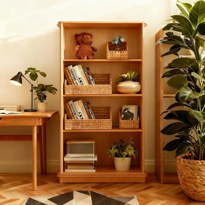 Wicker Baskets for Organizing, Pantry Baskets with Handles, Handwoven Wicker Storage Basket, Water Hyacinth Storage Bins for Shelves, Boho Decoration, 3 Pack,Natural