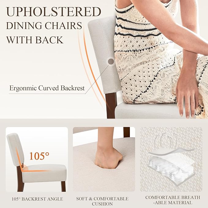 COLAMY Upholstered Dining Chairs Set of 6, Modern Kitchen Chairs with Back, Farmhouse Fabric Side Dining Room Chairs with Wood Legs for Dining Room Kitchen Restaurant, Beige