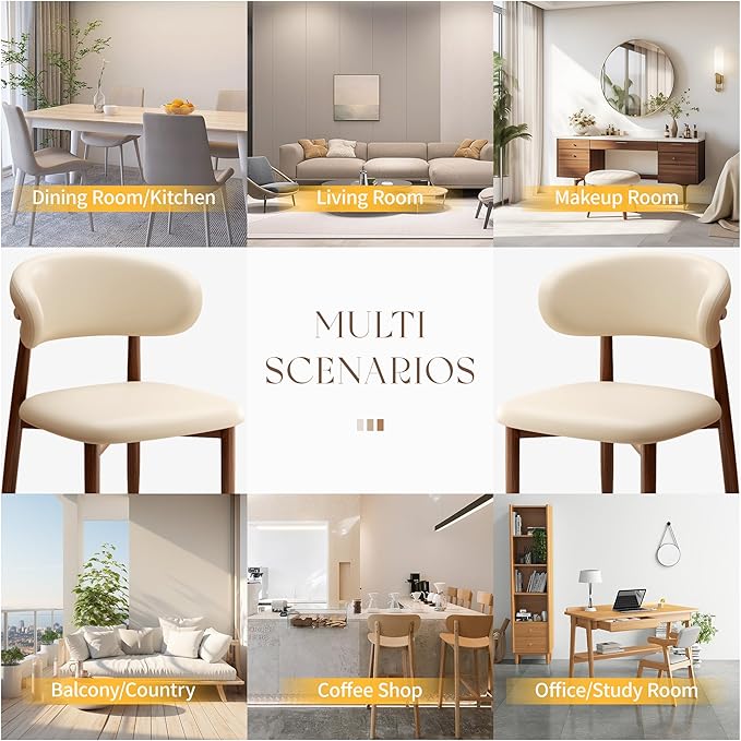 Kitchen Dining Chairs Set of 4 Modern Upholstered Dining Room Chair with Metal Legs, Walnut/Beige