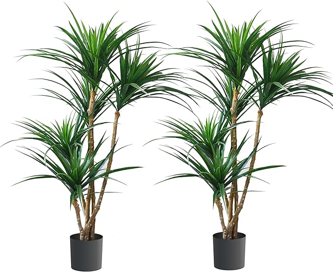 Pure Garden Set of 2 Artificial Trees - 51-Inch Tropical Yucca Plants with Rubber Leaves and Weighted Pots for Living Room or Office - Faux Plants