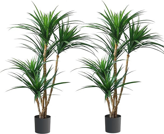 Pure Garden Set of 2 Artificial Trees - 51-Inch Tropical Yucca Plants with Rubber Leaves and Weighted Pots for Living Room or Office - Faux Plants