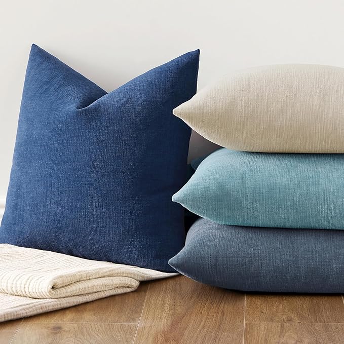 MIULEE Navy Blue Couch Pillow Covers 20x20 Inch, Set of 2 Soft Chenille Decorative Square Throw Pillow Covers Farmhouse for Sofa Living Room Bed