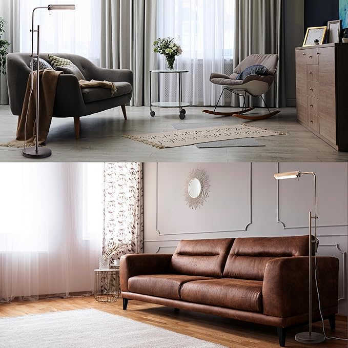 O'Bright Cedric Adjustable Pharmacy Floor Lamp - Industrial Design for Reading, Crafting, Work - 10W LED, Height 45-61 inches - Ideal for Living Room, Bedside, Office - Antique Brass (Gold)