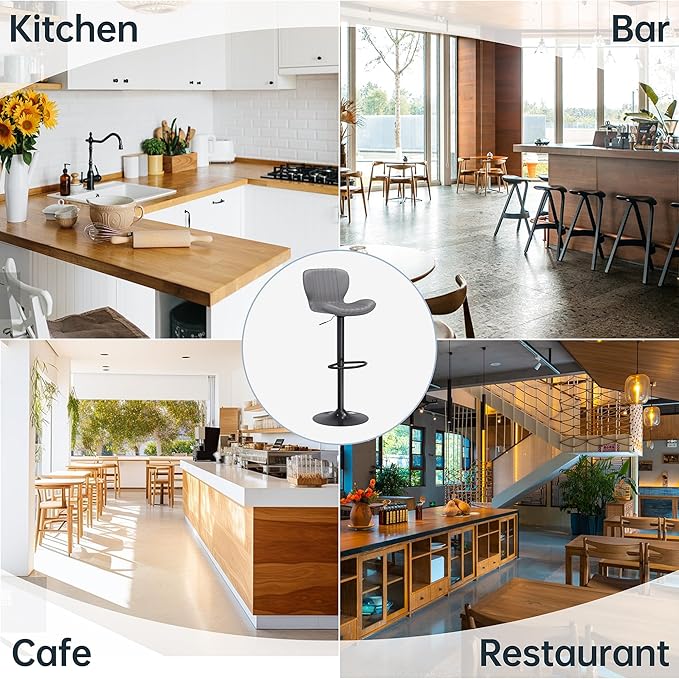 Bar Stools Set of 4, Modern Swivel Bar Stools with Shell Shaped Backrest, Adjustable Counter Height Bar Chairs for Kitchen, Island, Bar, Dining Room, Grey