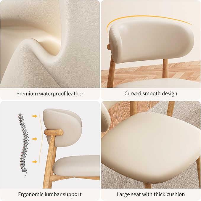 Kitchen Dining Chairs Set of 2 Modern Upholstered Leather Dining Room Chair with Metal Legs, Original/Beige