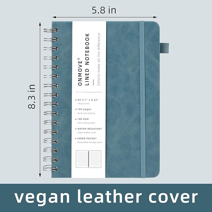 Spiral Notebooks Journal for Women Men 12 Pack Bulk Leather Hardcover with Pen Holder A5 160 Pages 100 GSM Thick Paper for Work School Lined Sky Blue