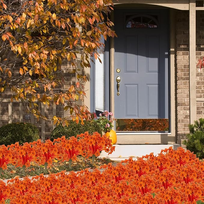 20 Bundles Artificial Fall Flowers No Fade Faux Autumn Plants Fake Flowers No Fade Faux Plastic Plants Thanksgiving Harvest Decoration (Fall Red)