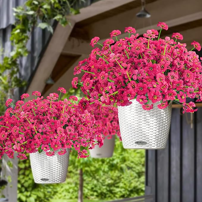 Krissing 48 Bundles Outdoor Artificial Flowers UV Resistant Fake Silk Flowers Faux Plastic Plants Outside Garden Porch Window Box Summer Decoration (Rose Red)