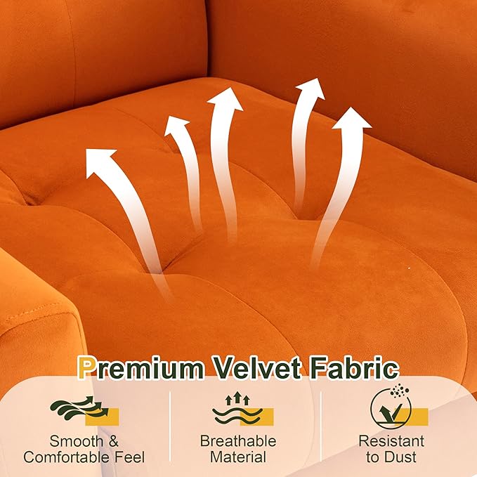 NicBex Accent Chair Set of 2, Modern Chair for Living Room Upholstered Foam Filled Living Room Chairs with Metal Legs Velvet Cozy Lounge Armchair for Living Room Bedroom,Orange