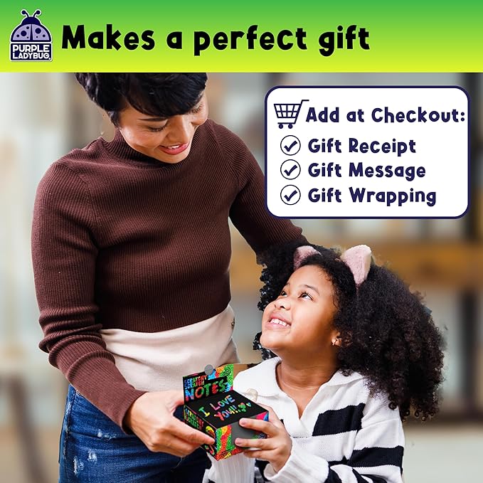 PURPLE LADYBUG Rainbow Holographic Scratch Art Mini Notes - 150 Sheets with Wooden Stylus, Classroom Must Have, Back to School Gift, School Essentials, Teen Girl Gifts