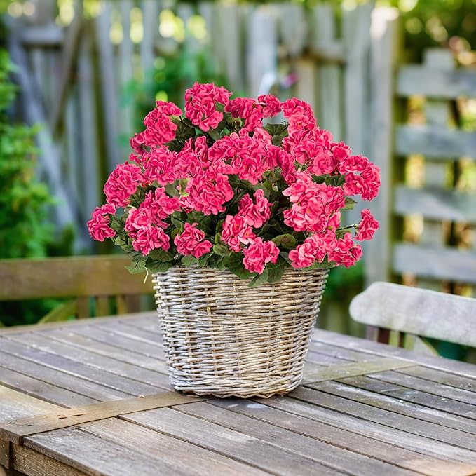 Plastic Flowers for Outdoors Home Decor Fake Plants Artificial Flowers Artificial Geraniums Outdoor Fake Flowers Silk Bouquet Fall Decoration Interior Porch Garden Decor 14.4"(Rose Red) 8PCS