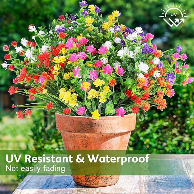 AGIRL 24 Bundles Artificial Flowers Outdoor,No Fade Fake Plastic Flowers Faux Plants for Decoration Hanging Planters Indoor Outside Garden Porch Window Box Home Farmhouse Wedding