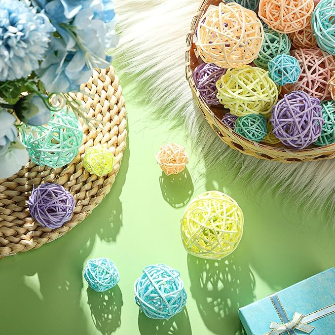 Patelai 36 Pcs Wicker Rattan Balls Decorative Balls for Vase Centerpiece Bowls Orbs Filler for Home Decor,4 Sizes