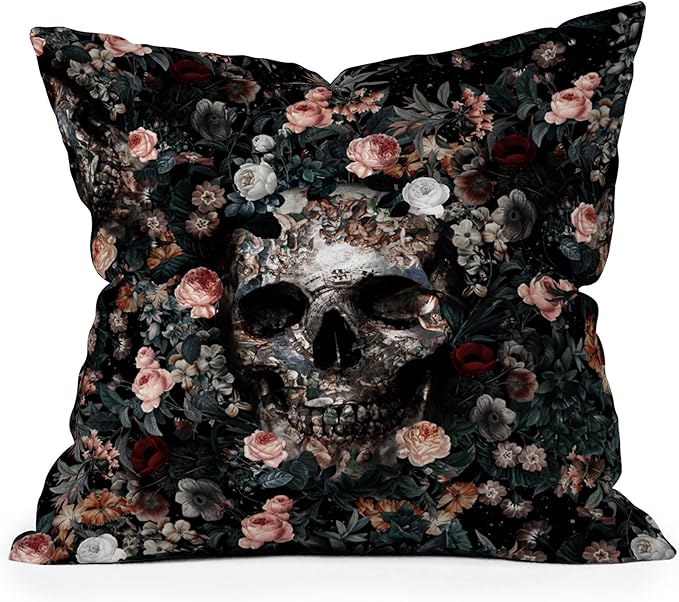 Society6 Skull and Floral Pattern Throw Pillow Insert-Home Decor by Burcu Korkmazyurek, 16" x 16"