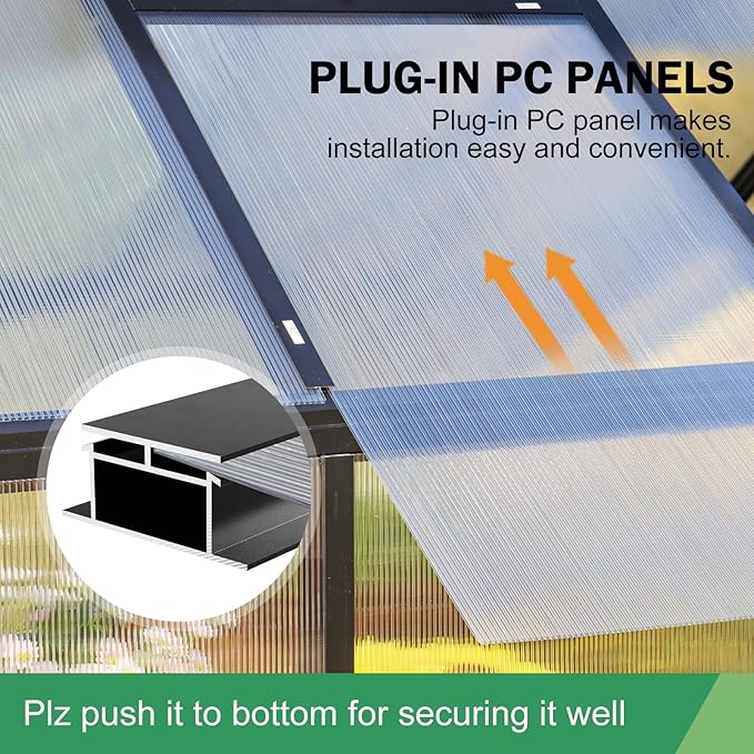 JULY'S SONG 10x12 FT Greenhouse for Outdoor, Large Easy Assembly Heavy Duty Polycarbonate Panels Aluminum Frame Walk-in Green House with 2 Windows Wider Door for Garden Plants Outside