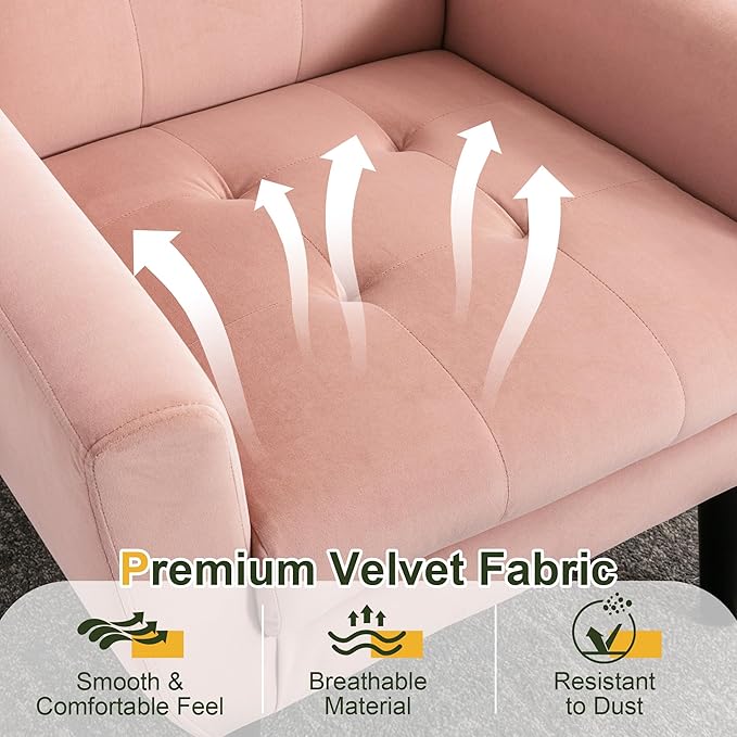 NicBex Accent Chair Set of 2, Modern Chair for Living Room Upholstered Foam Filled Living Room Chairs with Metal Legs Velvet Cozy Lounge Armchair for Living Room Bedroom,Pink