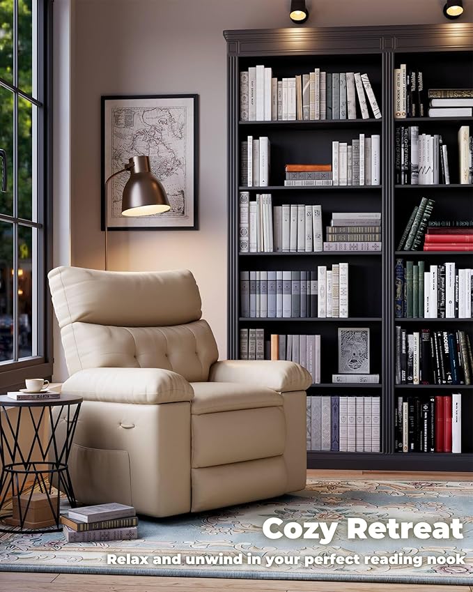 Garvee Oversized Recliner Chair Large Manual Recliner for Adults Lazy Chair PU Leather 1.5X Sponge Filling with Massage & Heat - Beige