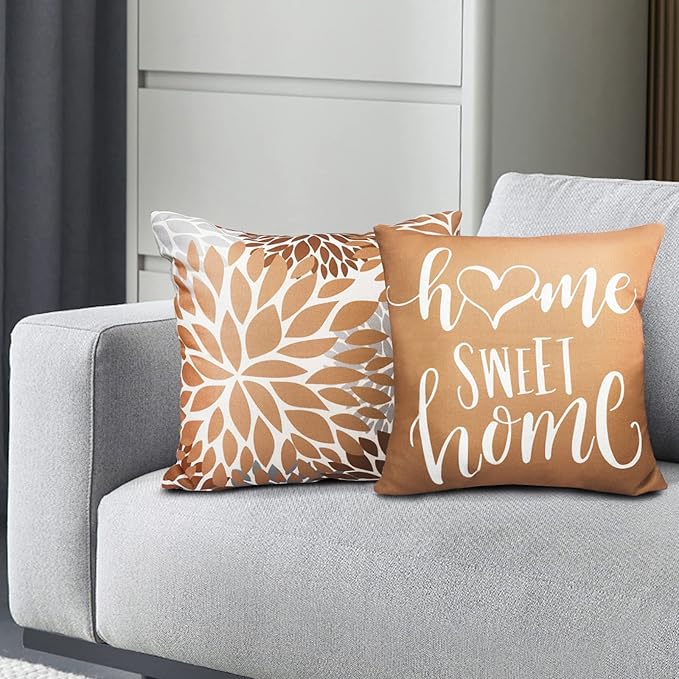 Decorative Throw Pillow Covers Set of 4 Coffee Pillow Covers 22x22 inch Throw Pillow Cases Linen Square Pillow Case,Farmhouse Outdoor Modern Boho Pillow Covers for Couch Sofa Living Room