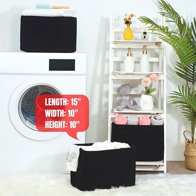 MINTWOOD Design 3-Pack Storage Baskets for Shelves, Playroom and Classroom, Book Basket, Decorative Storage Cube Bins, Woven Closet Organizers, Pantry and Shoe Organizer, Full Black