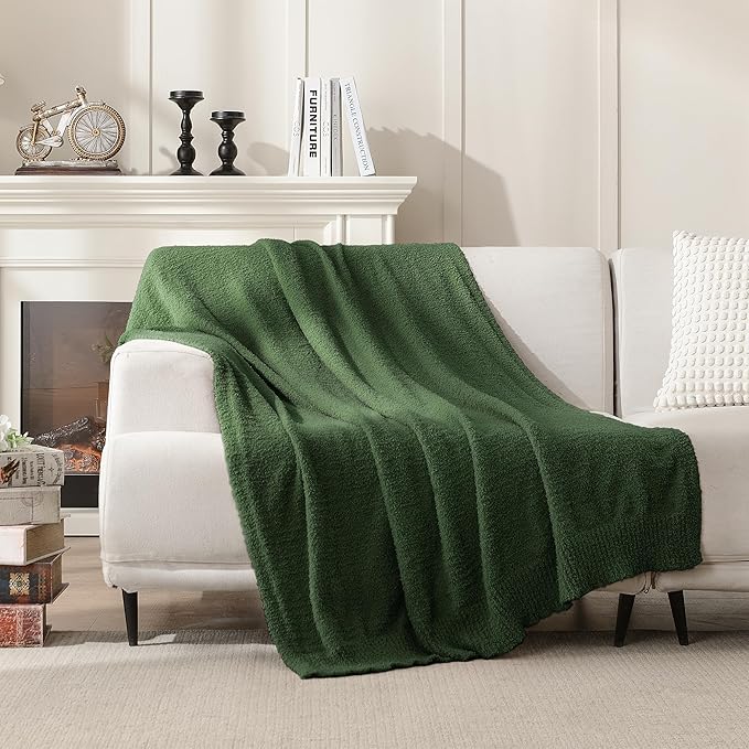 JOOJA Knit Dark Emerald Green Throw Polyester Soft Fleece Blanket for Couch Bed Sofa 50x60 Inches Dark Green