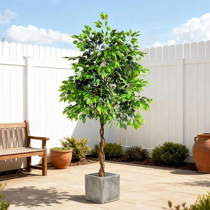 7ft Artificial Ficus Tree for Home Decor, Faux Silk Plants Faux Plant Fake Silk Trees with Pot for Indoor House Living Room Office Garden