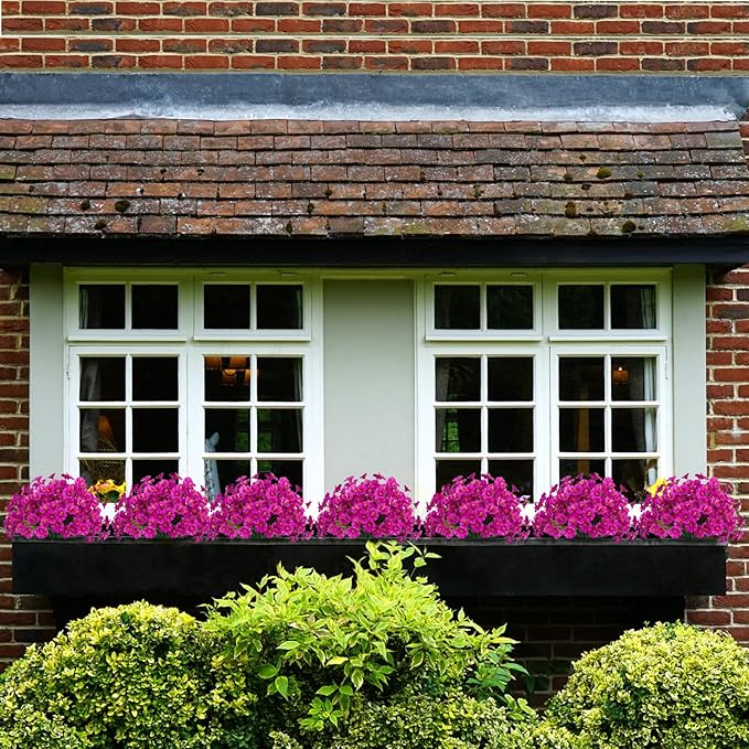 15 Bundles Artificial Flowers UV Resistant Outdoor Plants No Fade Faux Plastic Shrubs Fake Silk Flowers Window Box Garden Porch Home Decoration (Morning Glory Violet)