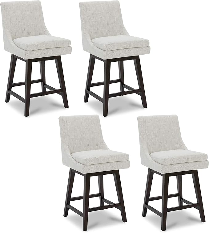 CHITA Counter Height Swivel Bar Stools Set of 4, FSC Certified Upholstered Fabric Barstool Chairs with Back, 26.8" H Seat Height, Fabric in Ivory