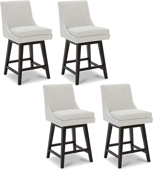 CHITA Counter Height Swivel Bar Stools Set of 4, FSC Certified Upholstered Fabric Barstool Chairs with Back, 26.8" H Seat Height, Fabric in Ivory