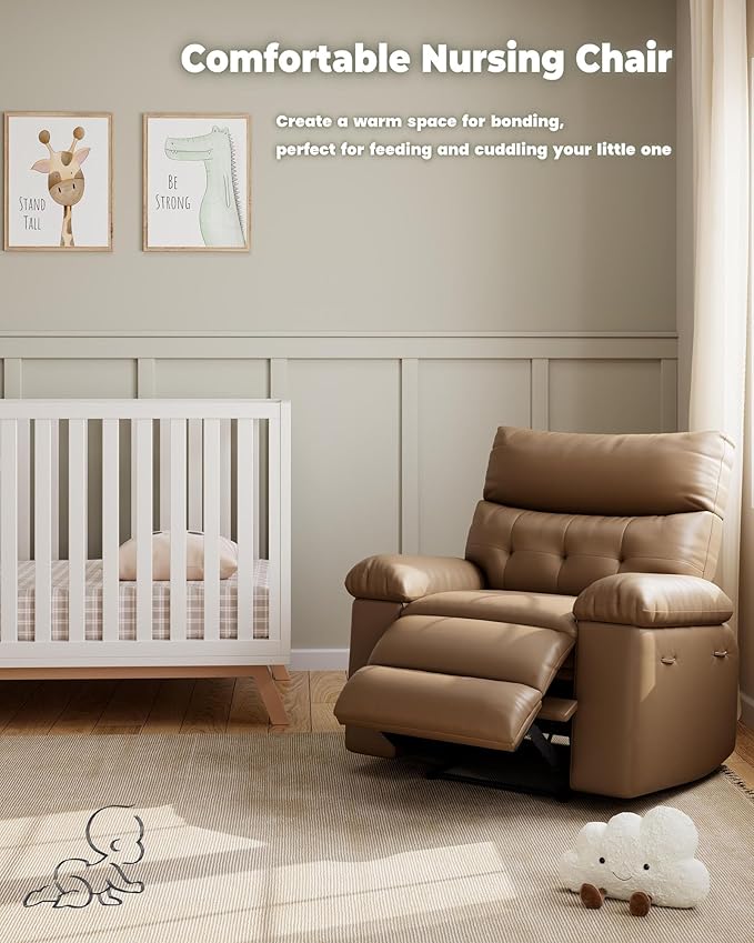 Garvee Oversized Recliner Chair Living Room Recliner Adjustable Backrest & Footrest 1.5X Sponge Filling with Massage & Heat - Khaki