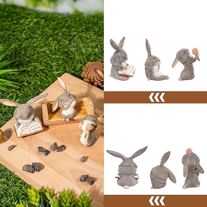 TZSSP 3 Pcs Rabbit Miniatures Garden Fairies Kit Garden Accessories-Miniature Figurines Accessories,DIY Kit,Micro Landscape Ornaments,Micro Landscape Terrarium Ornaments