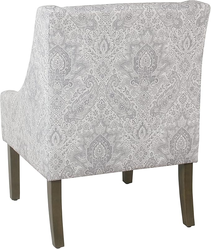 Homepop Home Decor | Upholstered Classic Swoop Arm Accent Chair | Accent Chairs for Living Room & Bedroom | Decorative Home Furniture, Gray Damask