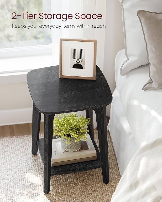 VASAGLE MAEZO Collection - Side Table, 2-Tier Small Square End Table, Nightstand with Tapered Legs, Curved Transitions, for Small Spaces, Living Room, Bedroom, Charcoal Gray ULET236B01