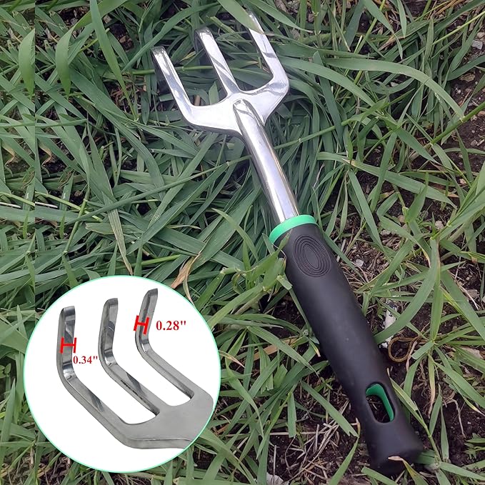 Garden Tools Set, 4 Piece Aluminum Hand Tool Kit with Ergonomic Handle, Heavy Duty Gardening Tools Include Hand Trowel, Transplant Trowel, Hand Rake and Weeder for Man and Women (Green)