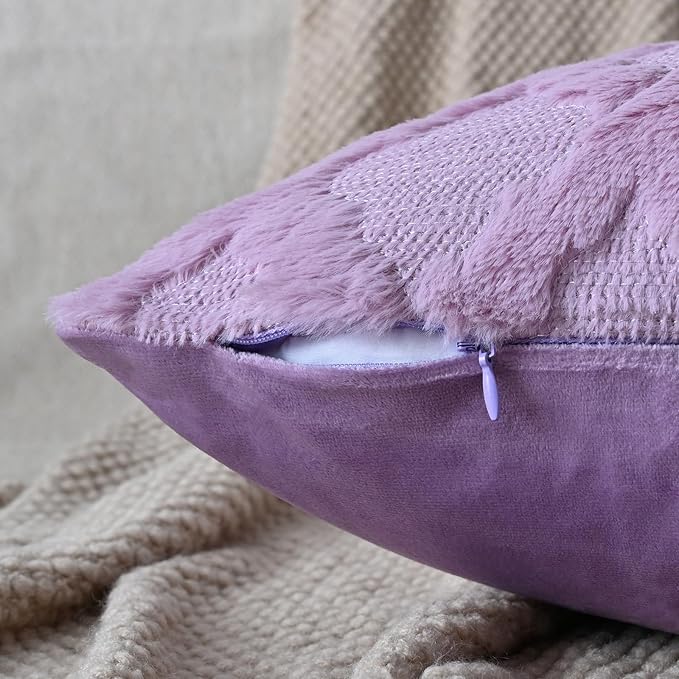 Set of 2 Soft Moroccan Throw Pillow Covers 18x18 Inch Plush Boho Decorative Pillow Cover Accent Cushion Case for Couch Sofa Bed, Purple