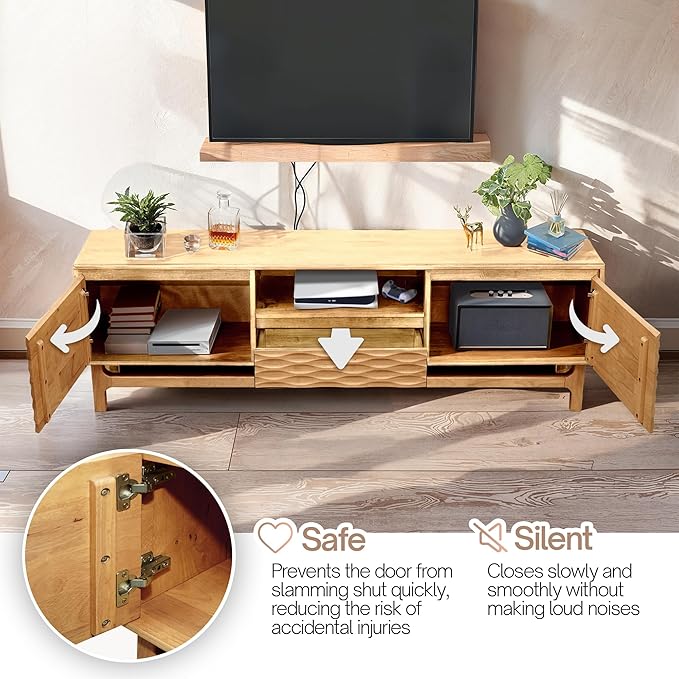 Acacia Elara Wood TV Stand for TVs up to 75+ Inch Entertainment Center with Storage Shelves and Cable Management, Mid Century Modern Media Console Wood TV Stands for Living Room Bedroom, Natural Oak