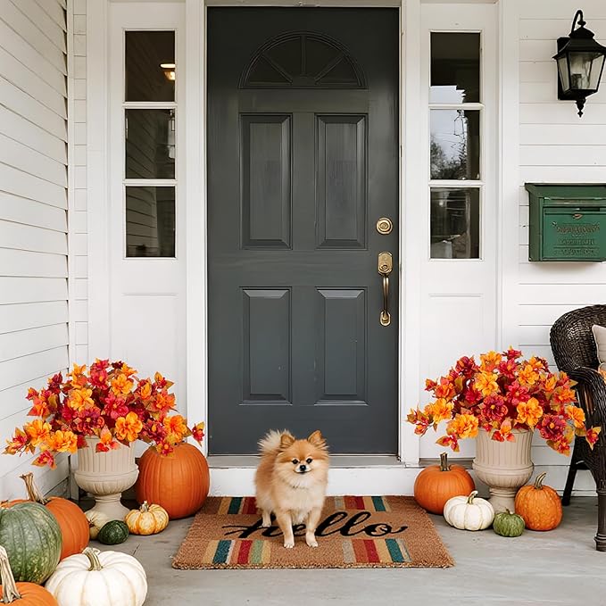 Fall Flowers Artificial for Outdoors Decoration, 2PCS Fake Fall Flowers for Outdoor Planters, Autumn Faux Hibiscus UV Resistant No Fade for Home Porch Patio Garden Balcony Yard Indoor Decor