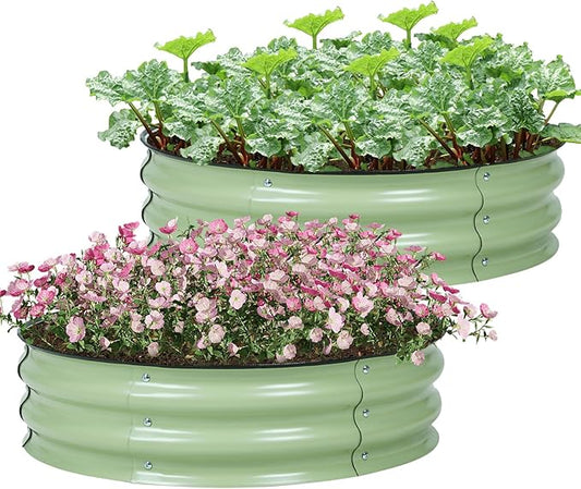 Aoodor 2 Pack 9" Tall 30" Metal Raised Garden Bed, Outdoor Planter Box and Raised Garden Kit for Vegetables, Flowers, Arugula and Herbs, Olive Green