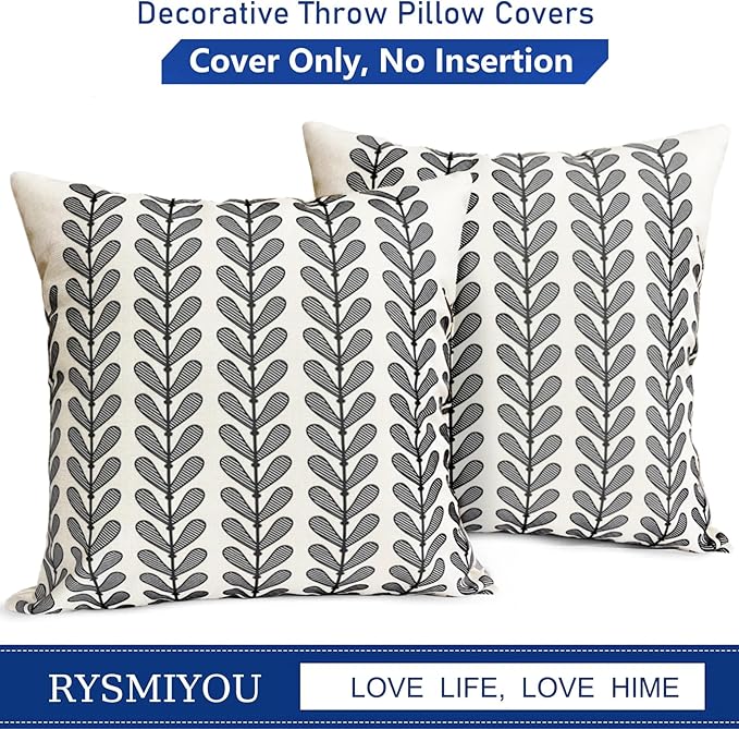 Decorative Throw Pillow Covers Set of 2 Black Pillow Covers 18x18 Inch Throw Pillow Cover Linen Pillowcase Modern Boho Farmhouse Outdoor Pillow Covers for Couch Sofa Bed Living Room